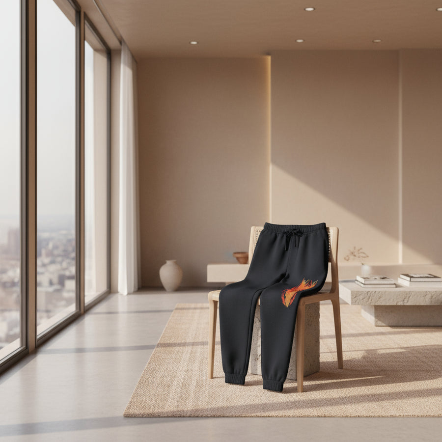 Embroidered Flame Graphic Joggers